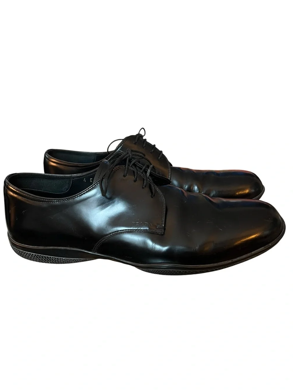 Prada Linea Rossa Black Leather Derby Dress Shoes Lace Up Men’s US 9.5 Italy